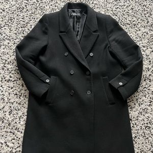 Zara Black Wool Double Breasted Coat